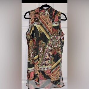 NY&Co Women’s Boho Print Sleeveless Neck Tie Tunic/Mini dress - Size Medium NWT